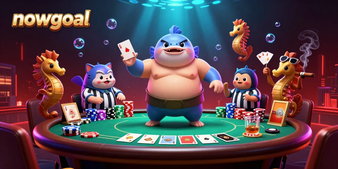 Experience nowgoal's vibrant underwater casino scene with a fugu, catfish referee, and poker elements.