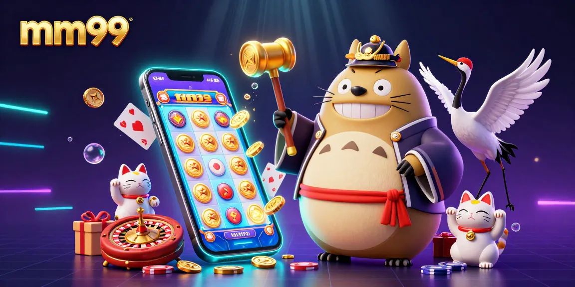Experience lively gaming with mm99's vibrant scene of animated characters and engaging casino elements.