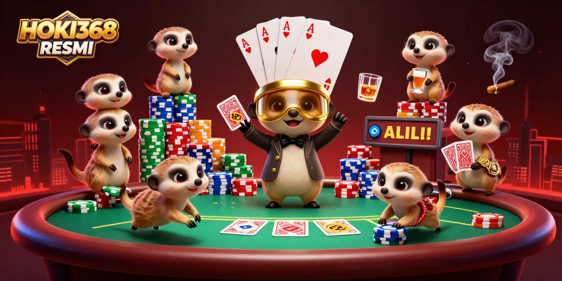 Experience thrilling poker action with HOKI368 RESMI as adorable meerkats operate a lively casino.