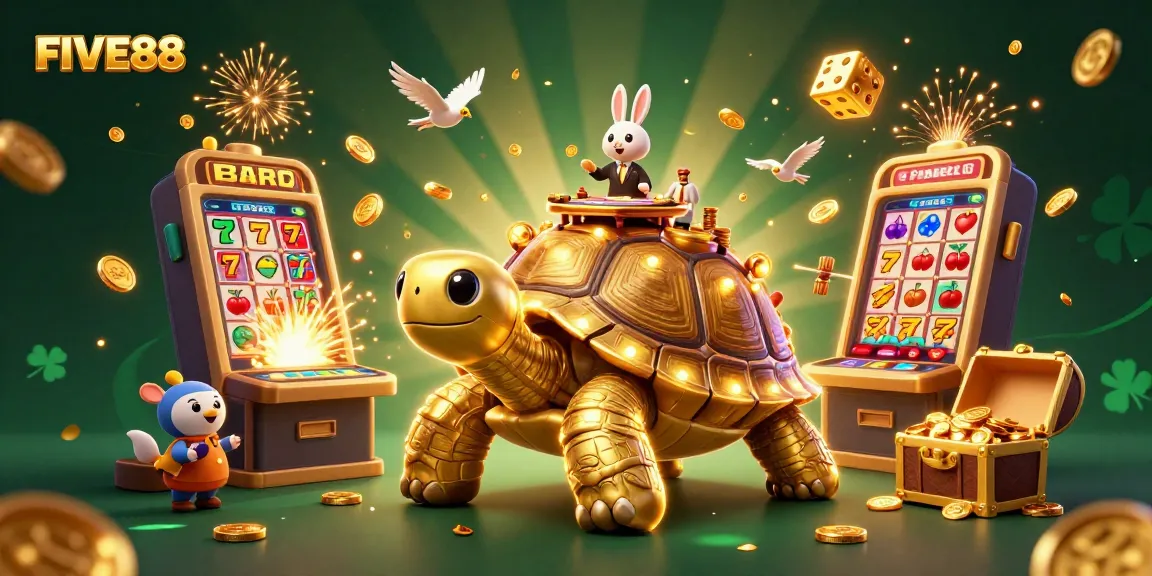 Experience the exciting world of FIVE88 casino with a golden tortoise and thrilling games.