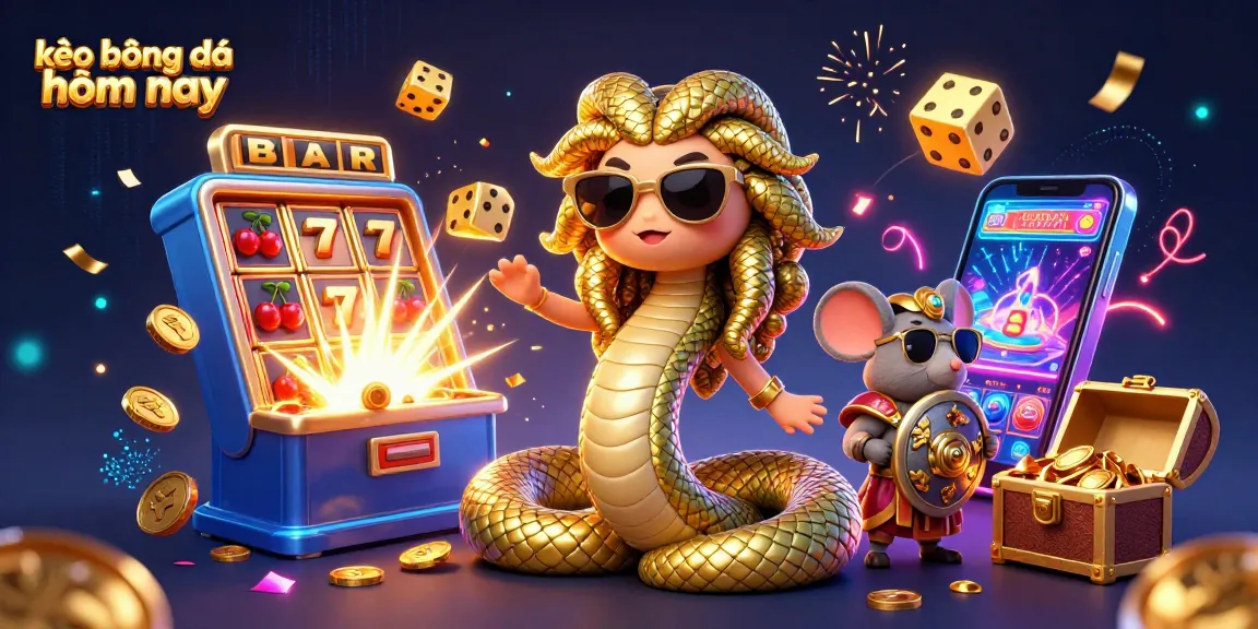 Bet on kèo bóng đá hôm nay with vibrant casino elements in this lively 3D illustration.