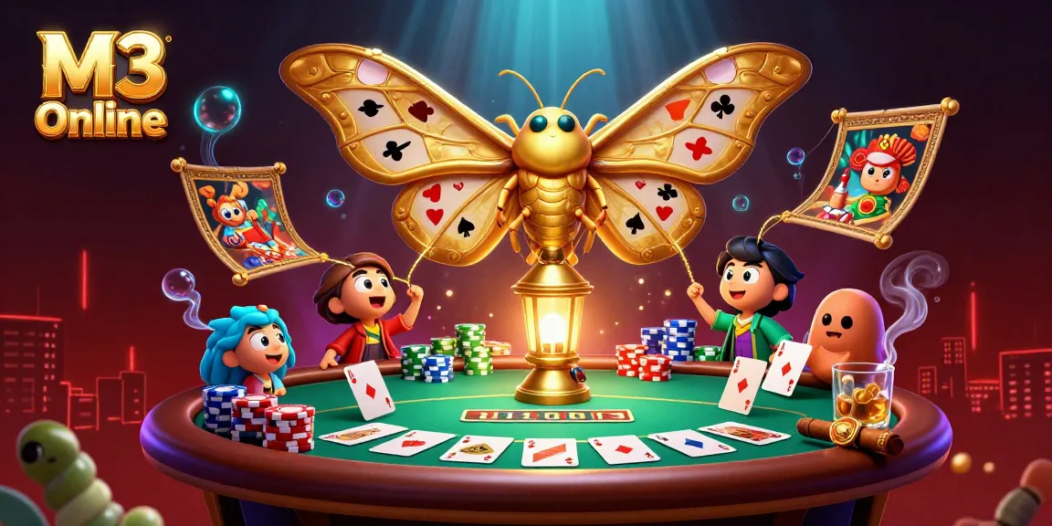 Experience the thrill of M3 Online with vibrant casino elements and a majestic moth scene.