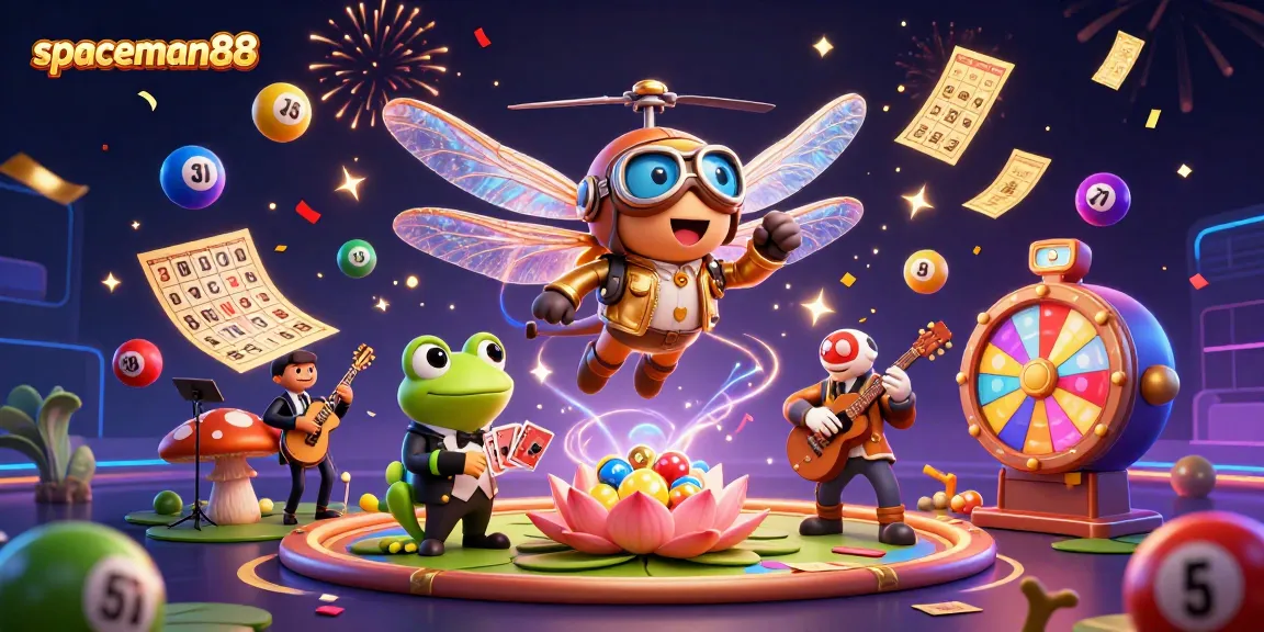 Win big with spaceman88 in a vibrant 3D casino scene filled with lottery and gaming excitement.
