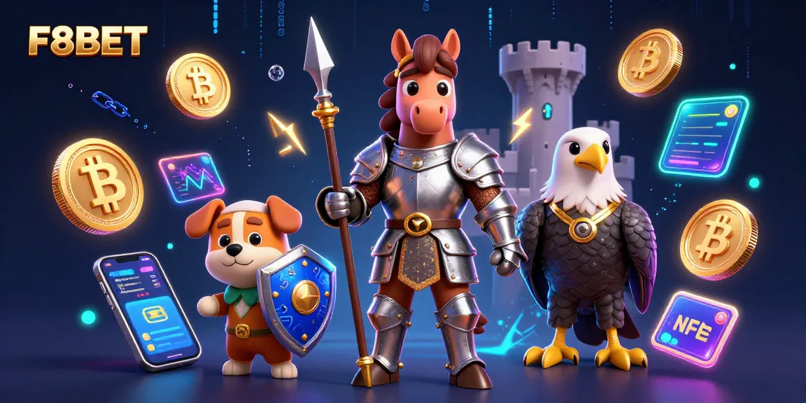 Experience thrilling adventures with F8BET's medieval knight and crypto elements in vibrant 3D.