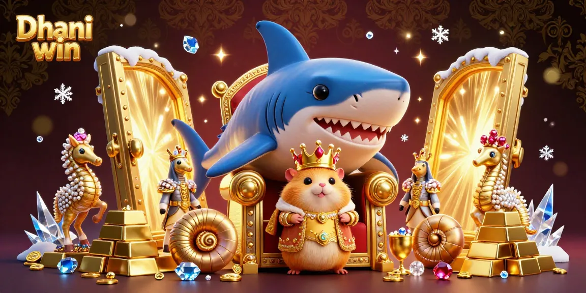 Dhani win platform features a golden hamster king amid treasure; dynamic, colorful, engaging play scene.