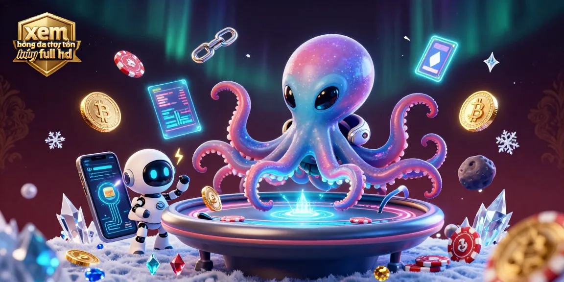Watch xem bóng đá trực tuyến miễn phí full hd featuring a vibrant alien octopus at a holographic poker table