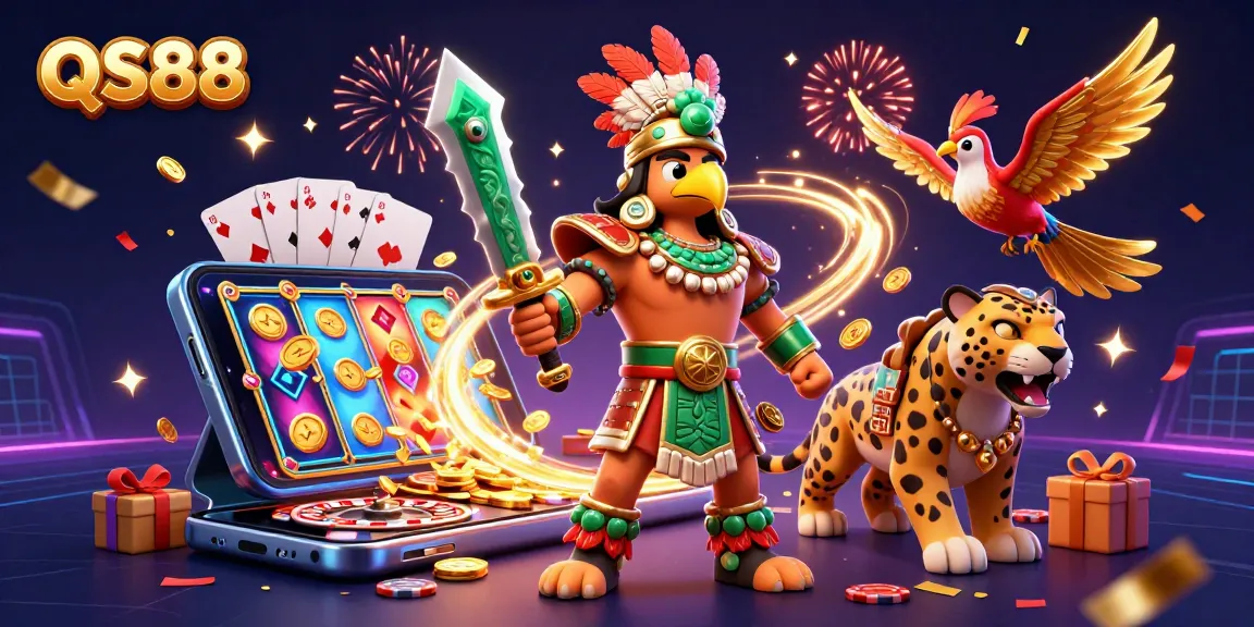 Experience thrilling slot games at QS88 with dynamic imagery of characters, games, and excitement.