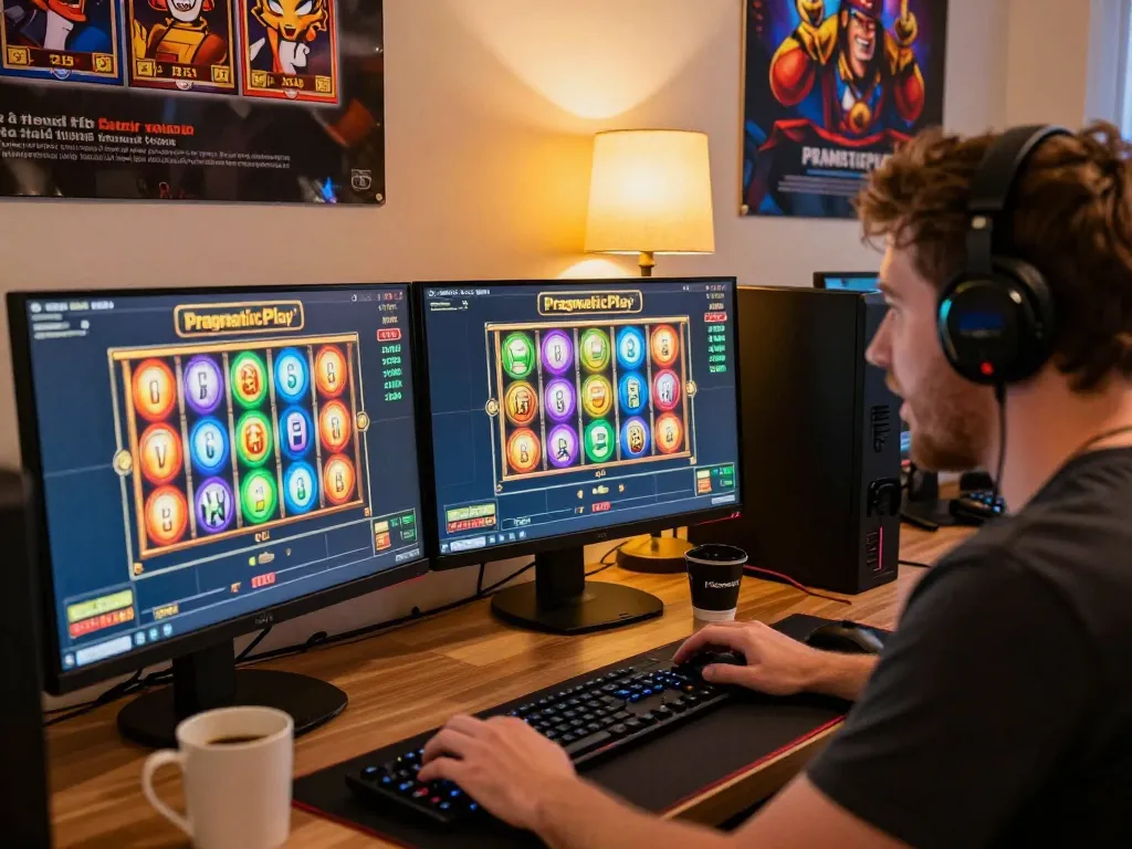 Engaged player enjoying Pragmaticplay slots on desktop during online gaming session.