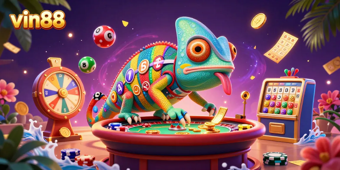 Experience the vibrant world of vin88 with colorful lottery balls and casino elements flowing!