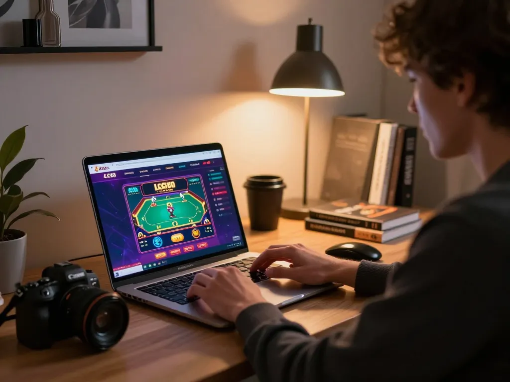 Person engaging with the trang chủ lc88 online casino platform on a stylish gaming setup, showcasing responsible gaming.