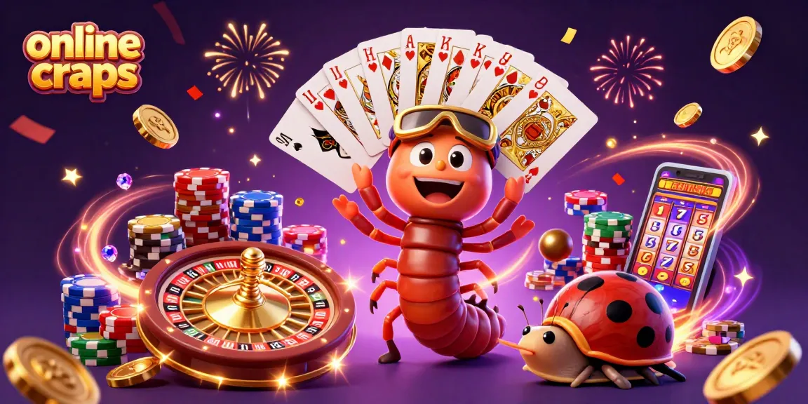 Play online craps with vibrant characters and dynamic casino elements in a festive 3D illustration.