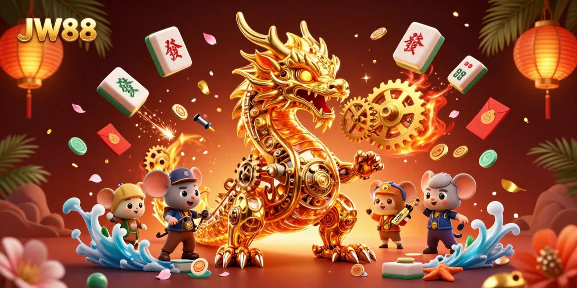 Experience thrilling gameplay at JW88 with a golden dragon and festive gaming elements.