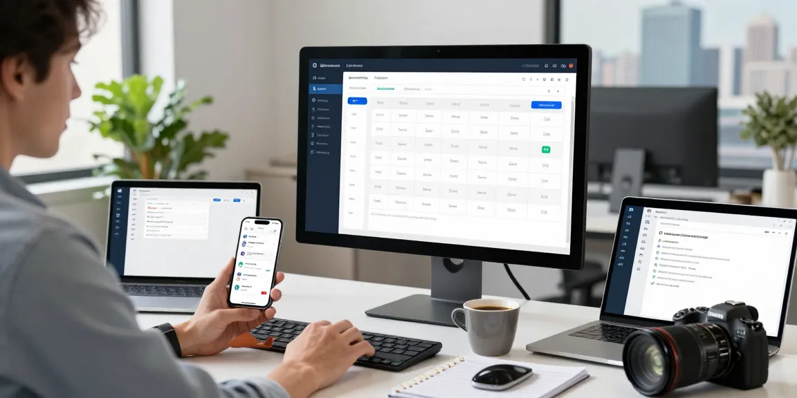 Efficient service scheduling software dashboard on a modern workspace, showcasing real-time job management.