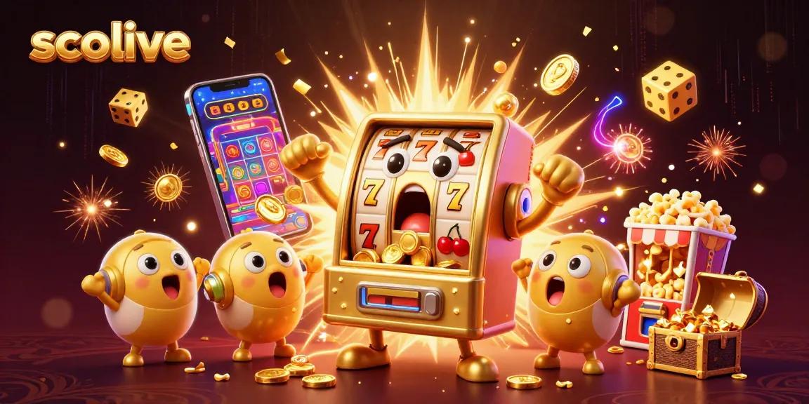 Socolive's golden slot machine hits the jackpot, surrounded by cheering baby machines and casino elements.