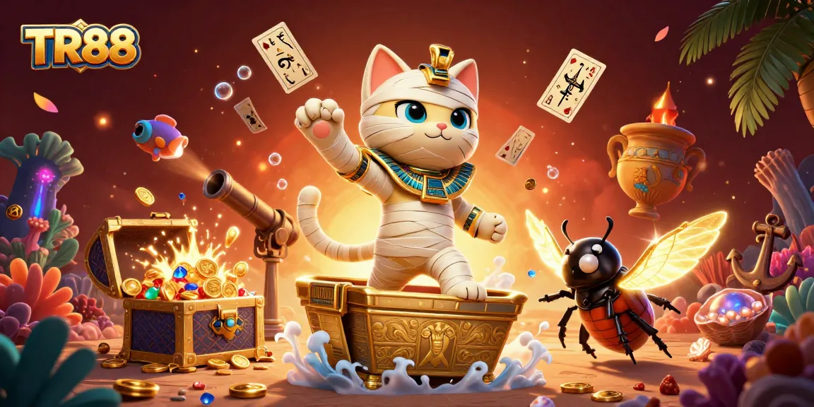 Experience thrilling gameplay at TR88 with a unique Egyptian casino adventure featuring a mummy cat and glowing treasures.