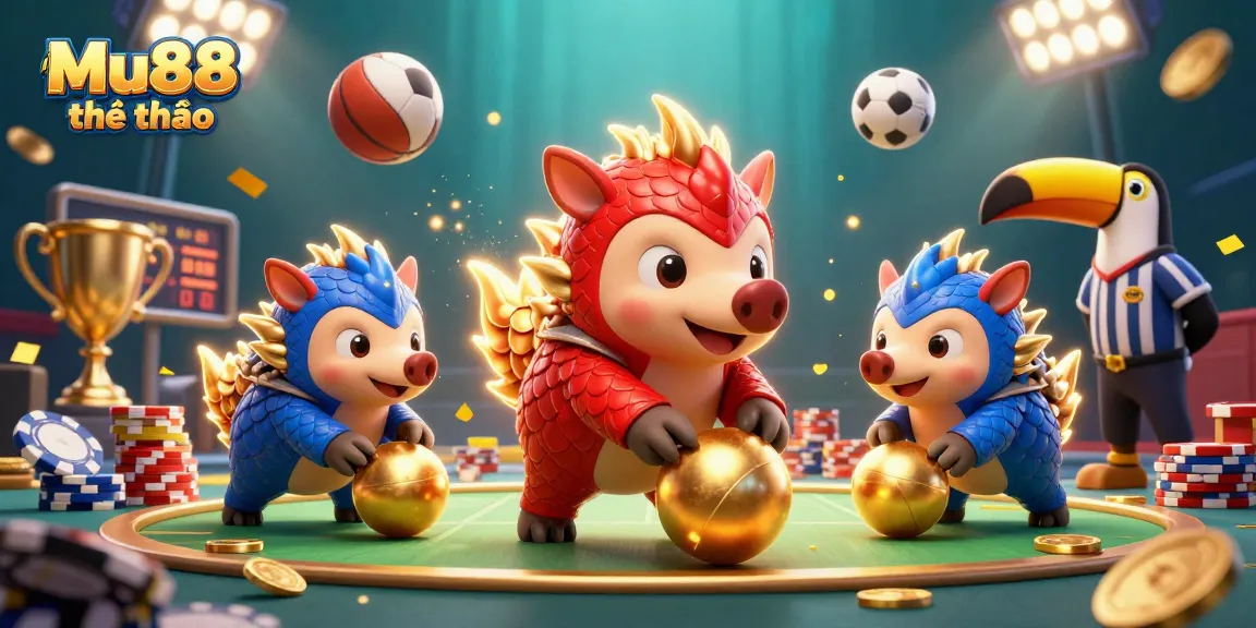 Engage with Mu88 thể thao as rival pangolins roll through poker chips in an exciting sports betting scene.