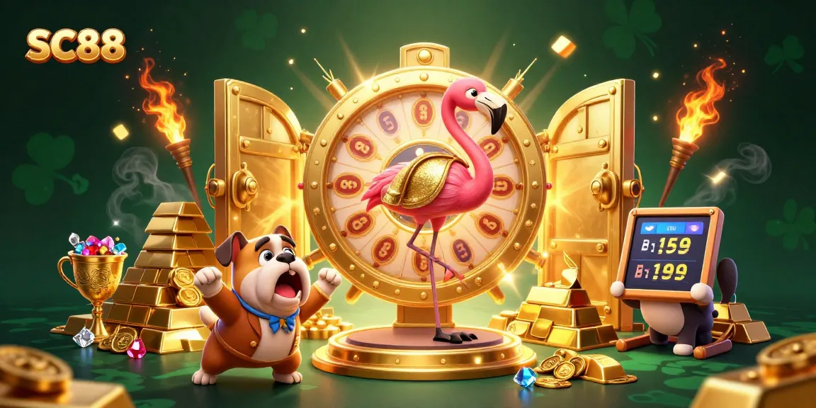 Play exciting SC88 casino games with a vibrant 3D illustration of a game show scene featuring thrilling prize elements.