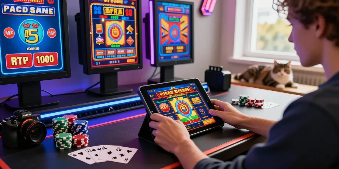 Engaging player at a stylish gaming desk enjoying mastercard casinos with vibrant screens and gaming accessories around.