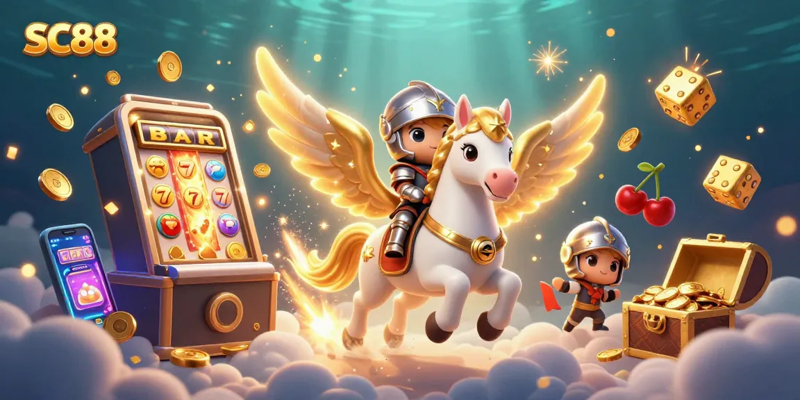 Experience the thrill of SC88 with a stunning 3D illustration of a jackpot-filled casino realm.