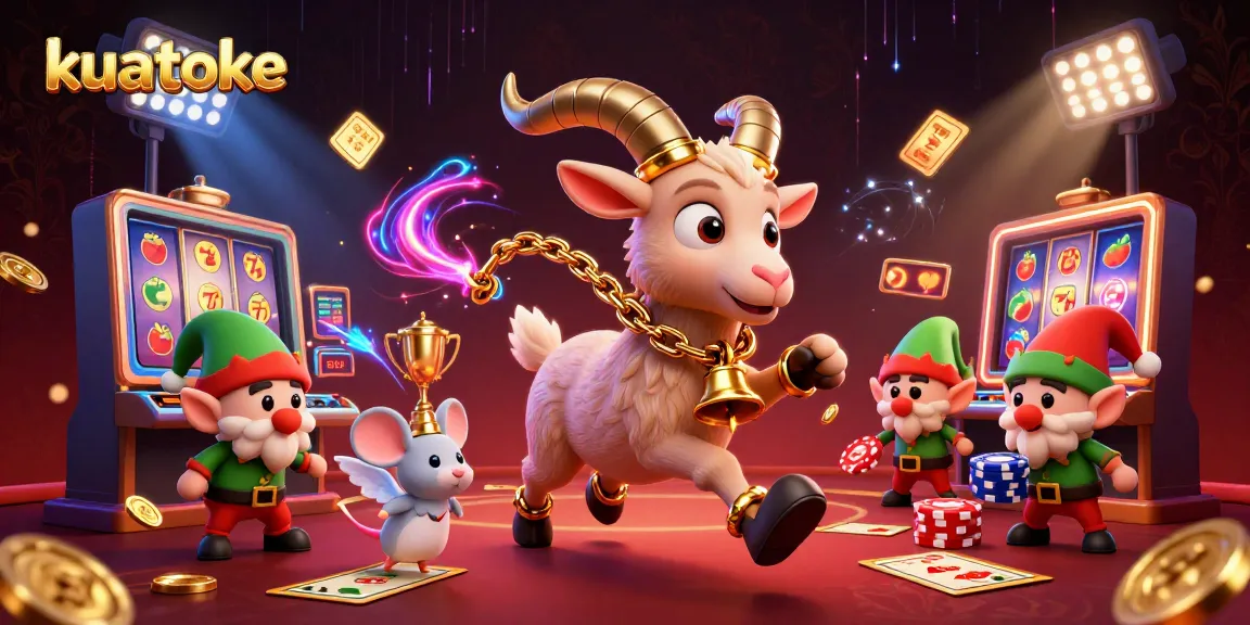 Kuatoke's dynamic casino scene features Krampus, a mouse, and gremlins in a festive atmosphere.
