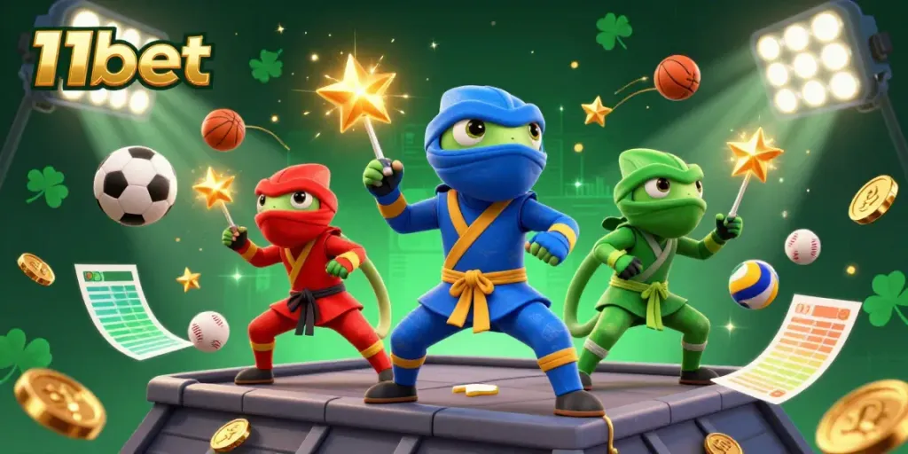 Experience thrilling sports betting with the vibrant 11bet ninja chameleon team amidst dynamic game elements.