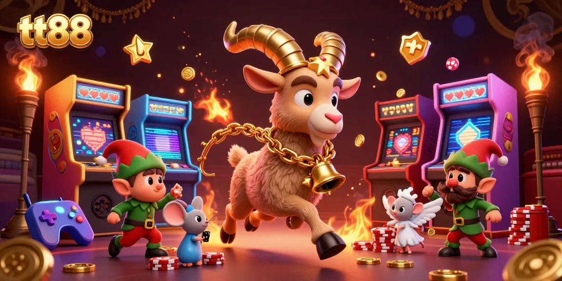tt88 brings a vibrant casino scene to life with Krampus, an angel mouse, and naughty gremlins stealing chips.