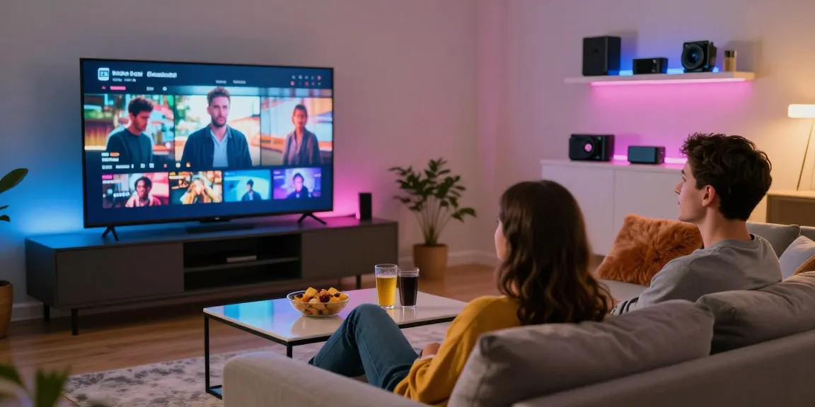 Enjoying a movie night at home with https://av66th.com/ on a large screen in a stylish living room.