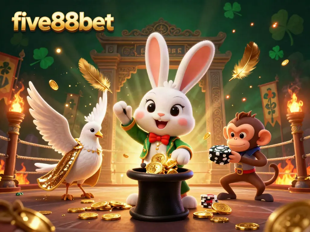 Experience the excitement of five88bet with a magical 3D scene filled with casino elements.