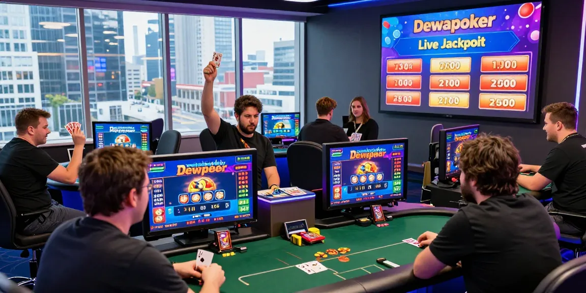 Dewapoker Live Jackpot gaming atmosphere showcasing players in an exciting poker environment.