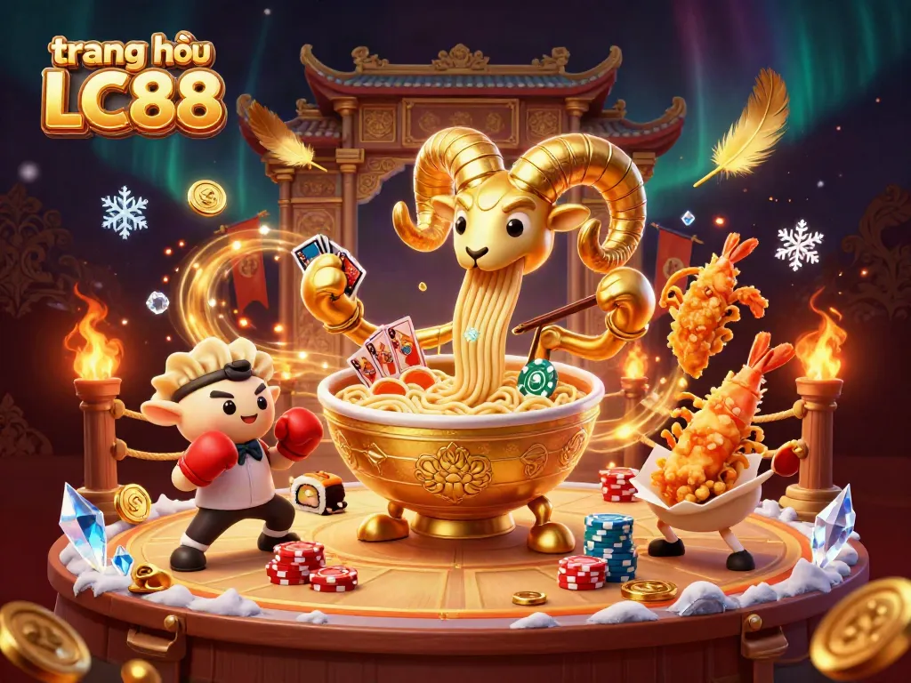 Engaging scene depicting characters of trang chủ LC88 celebrating victory amidst golden coins and casino elements.