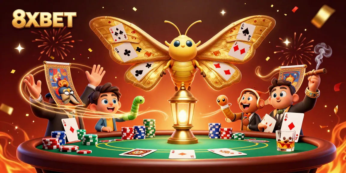 Experience high-stakes action with 8XBET featuring a vibrant casino scene and playful characters.