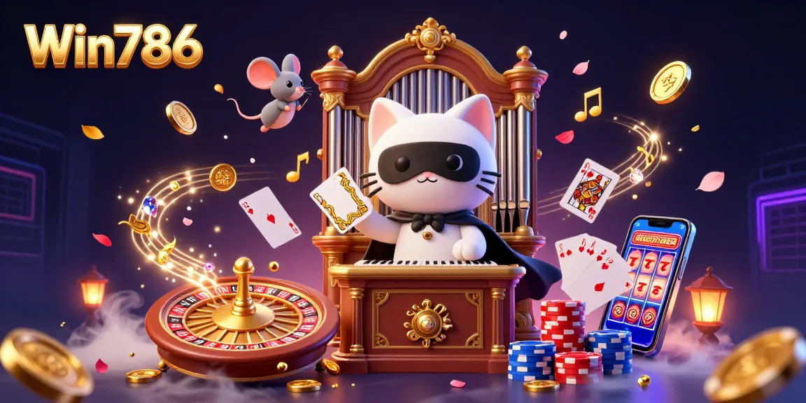 Win786 Casino engaging players with a vibrant 3D illustration of gaming excitement.