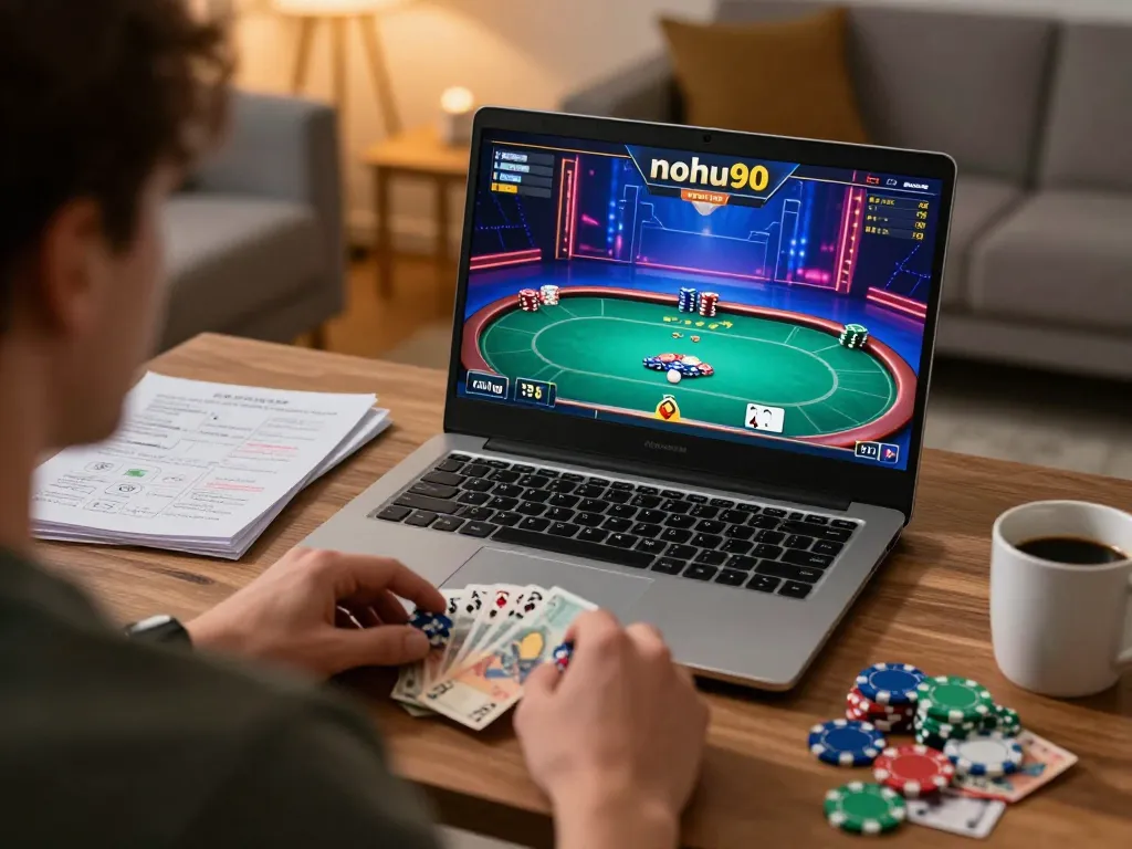 Engaging in an online poker game on nohu90 showcasing strategy and excitement.