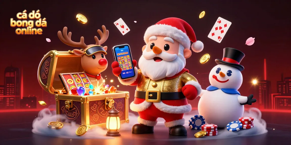 Experience cá độ bóng đá online with Santa, a reindeer dealer, and a poker chip snowman in a vibrant casino.