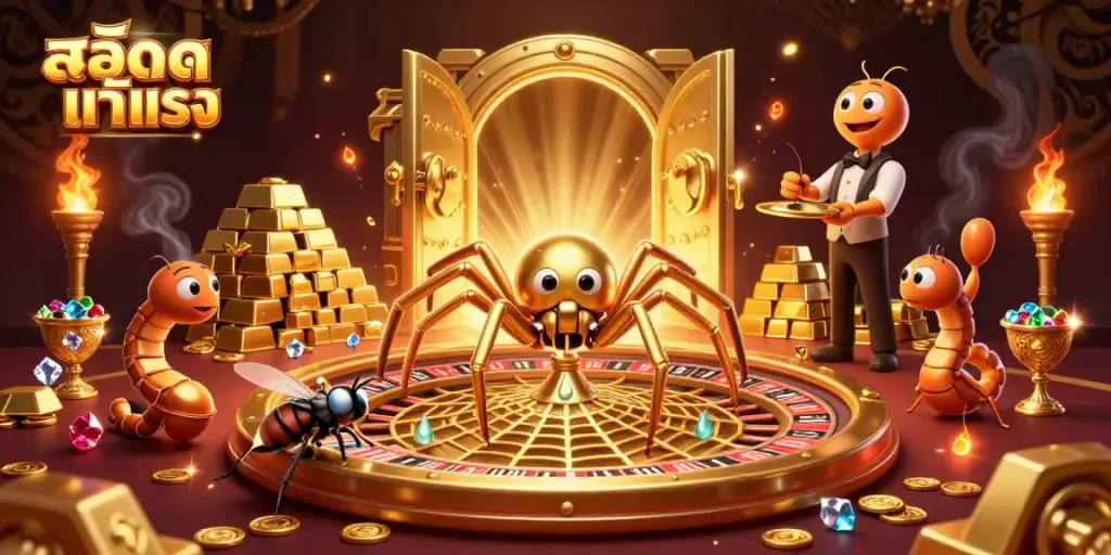 Place strategic bets at the casino with สล็อตแท้ตรง featuring a 3D golden spider and thrilling gambling elements.