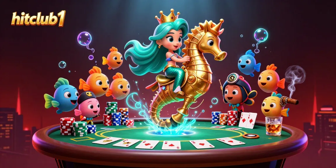 Engage with hitclub1 in a vibrant underwater casino scene featuring a mermaid and poker elements.