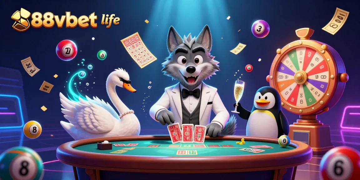 Bet on exciting moments at 88vbet life with vibrant casino elements and animated lottery games.