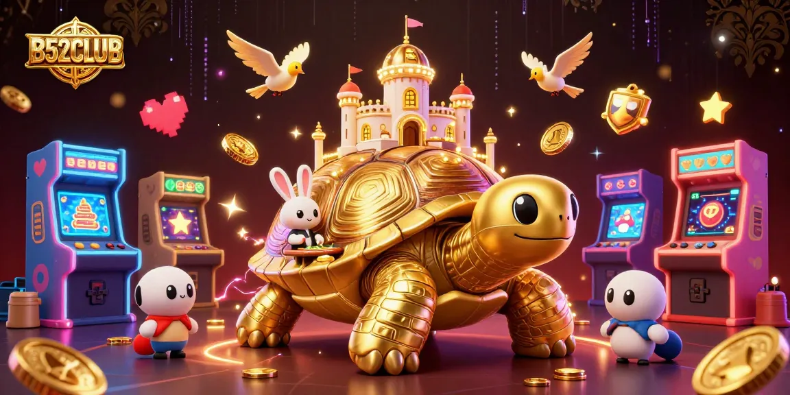 B52CLUB invites players to enjoy a spectacular casino experience featuring vibrant 3D elements and a rabbit dealer.