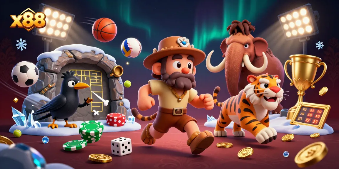 x88 brings excitement with a dynamic prehistoric casino featuring cavemen and sports betting elements.