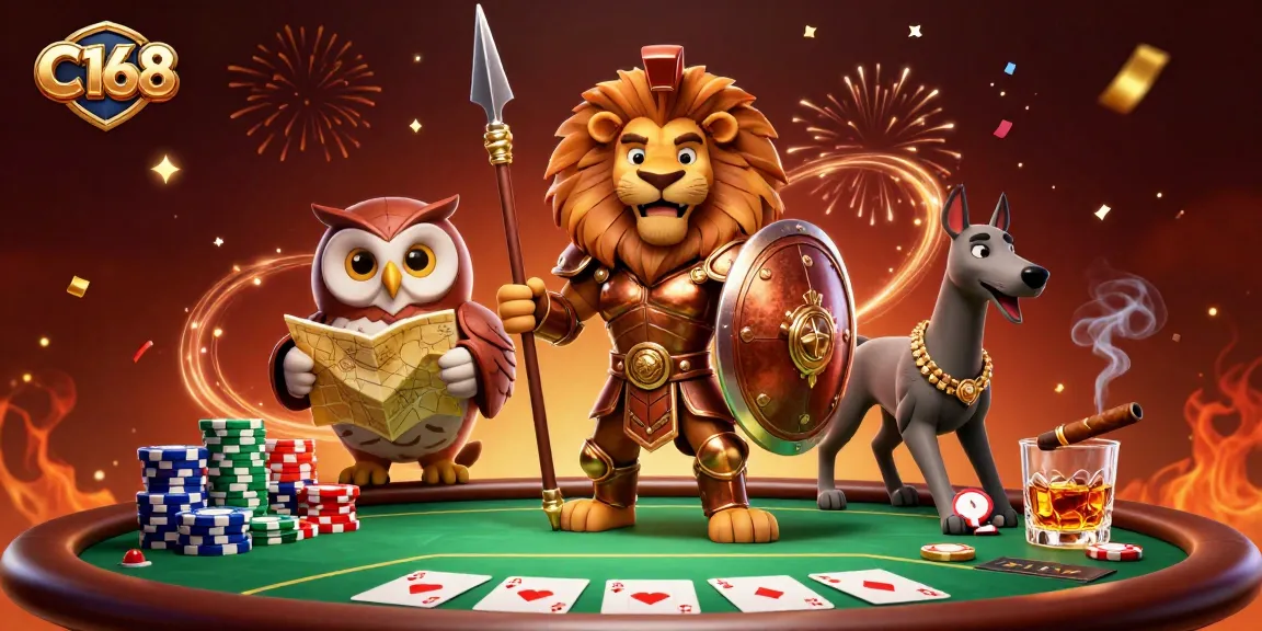 Experience thrilling poker action at C168 with dynamic characters and vibrant casino elements.