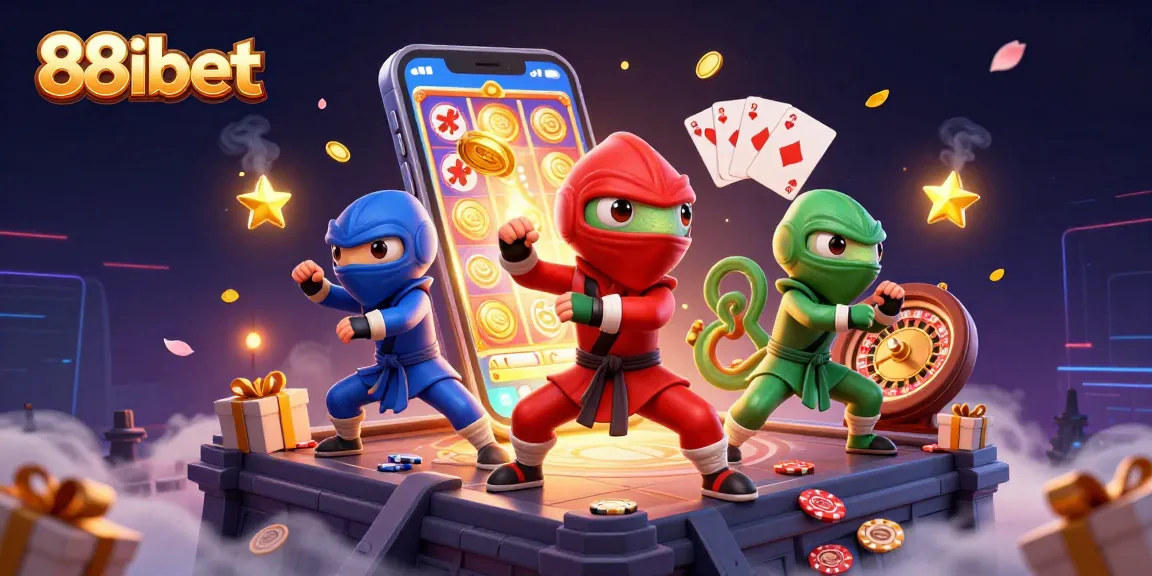 Engage with 88ibet as ninja chameleons showcase their martial arts skills amidst dynamic casino gaming elements.