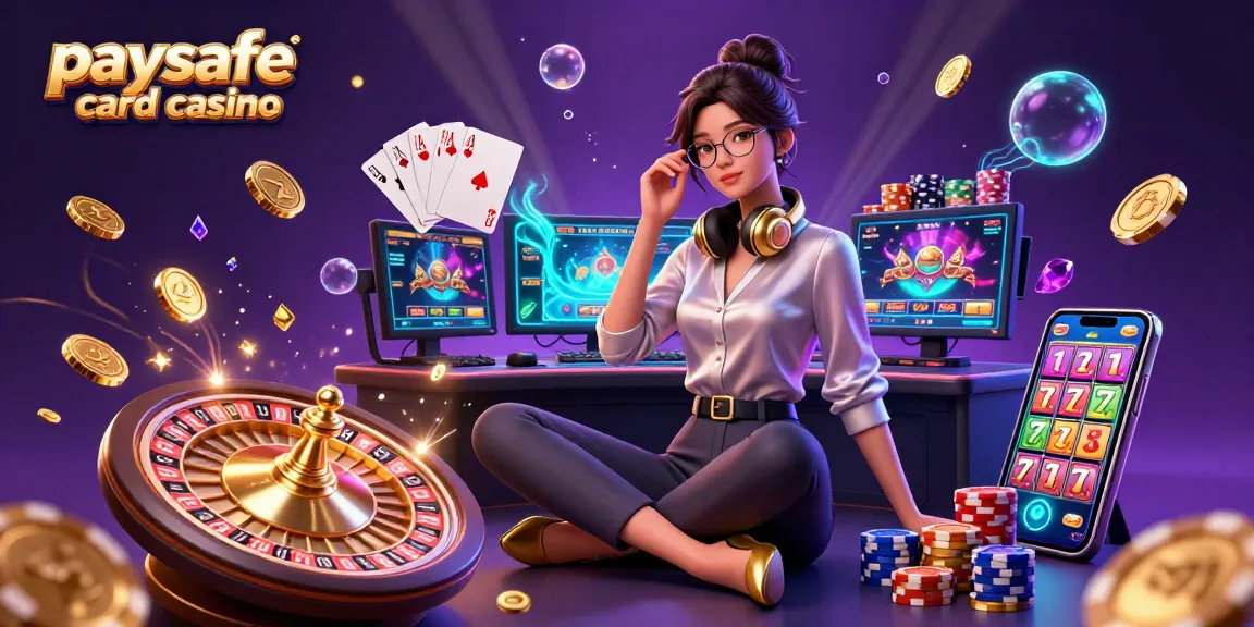 Erleben Sie den Nervenkitzel des Paysafe Card Casino Spiels mit dieser dynamischen 3D-Illustration, die hochmoderne Setups und aufregende Casino-Elemente zeigt.