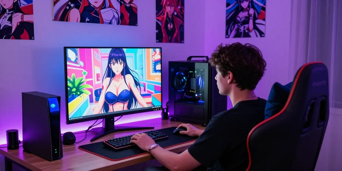 Player enjoying a real ecchi game in an immersive gaming setup with vibrant lighting.