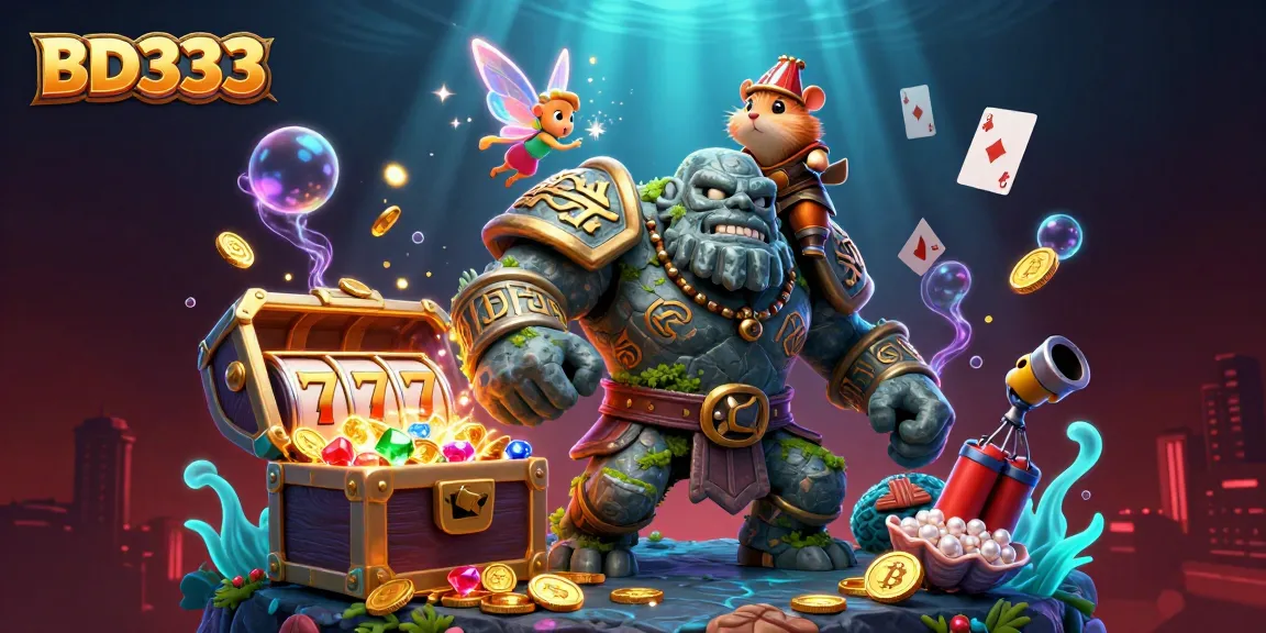 Engage with BD333's dynamic gaming experience featuring a golem, fairy, and hamster knight.