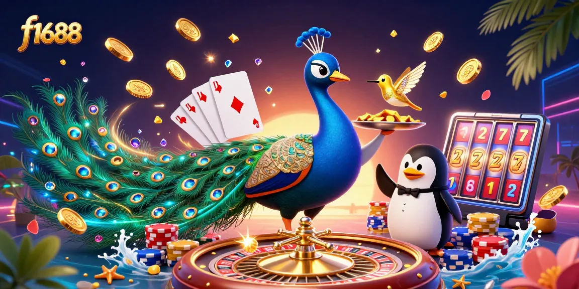 Experience excitement with f1688 at a vibrant casino scene featuring gem-infused characters and action-packed games.