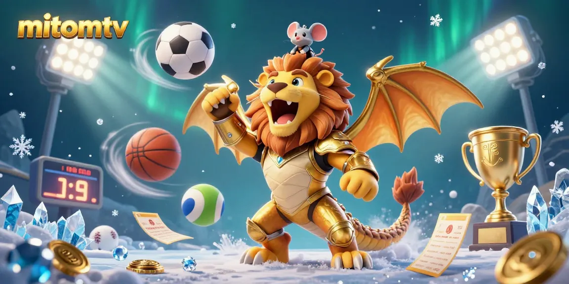 Experience the thrill of sports betting action with mitomtv's vibrant 3D illustration showcasing dynamic gaming elements.