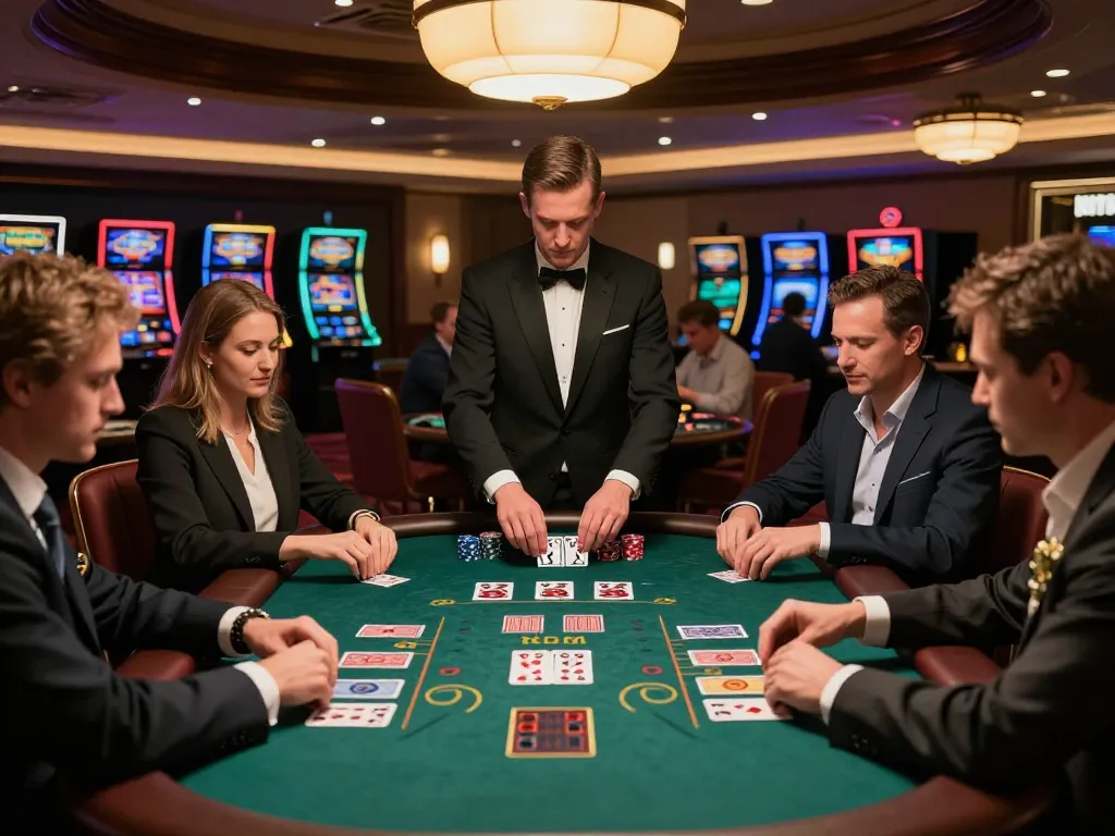 Players engaged at the blackjack table in casino mb66, showcasing strategy and high stakes.