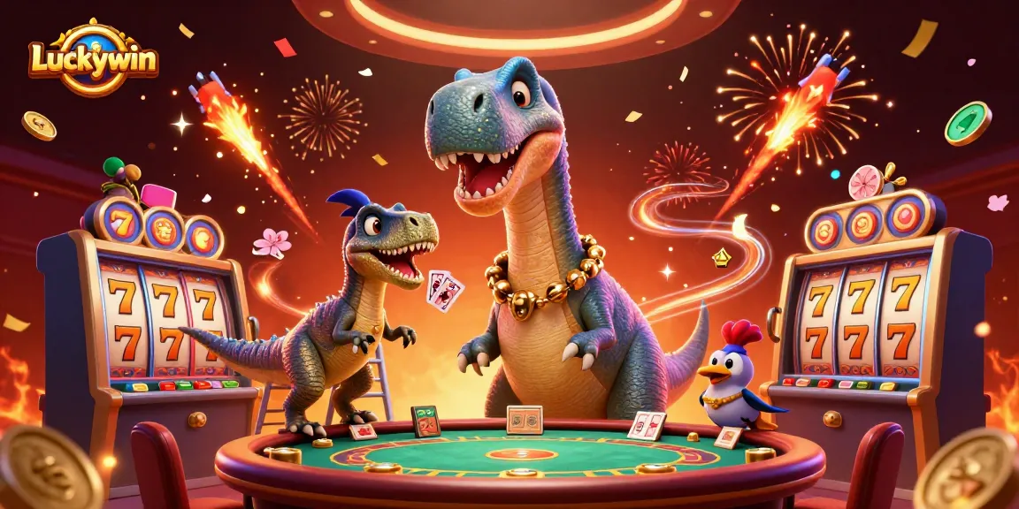 Experience thrilling gameplay at Luckywin's casino with vibrant illustrations of engaging characters and energetic elements.