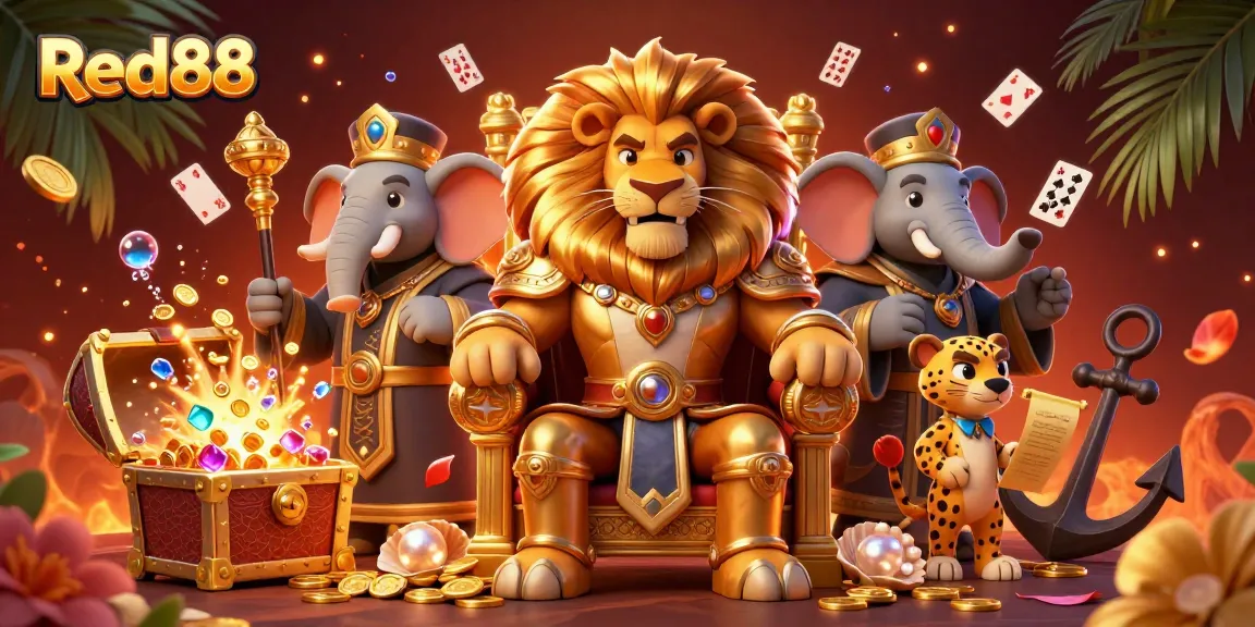 Experience thrilling wins at Red88's dynamic online casino with vibrant 3D gaming elements and characters.