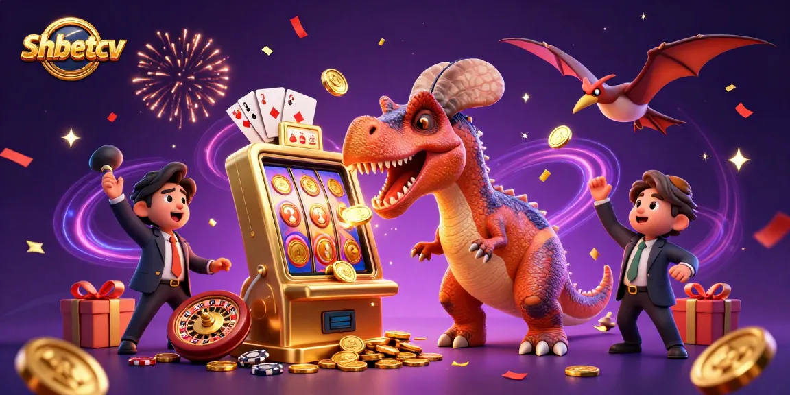 Catch golden coins at shbetcv as a pachycephalosaurus wins the jackpot in a vibrant casino scene.